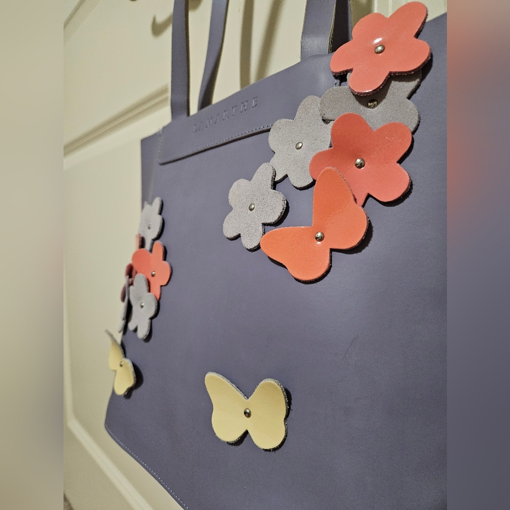 Lamarthe Paris Leather Lavender Tote Bag with Floral Accents - Picture 3 of 8